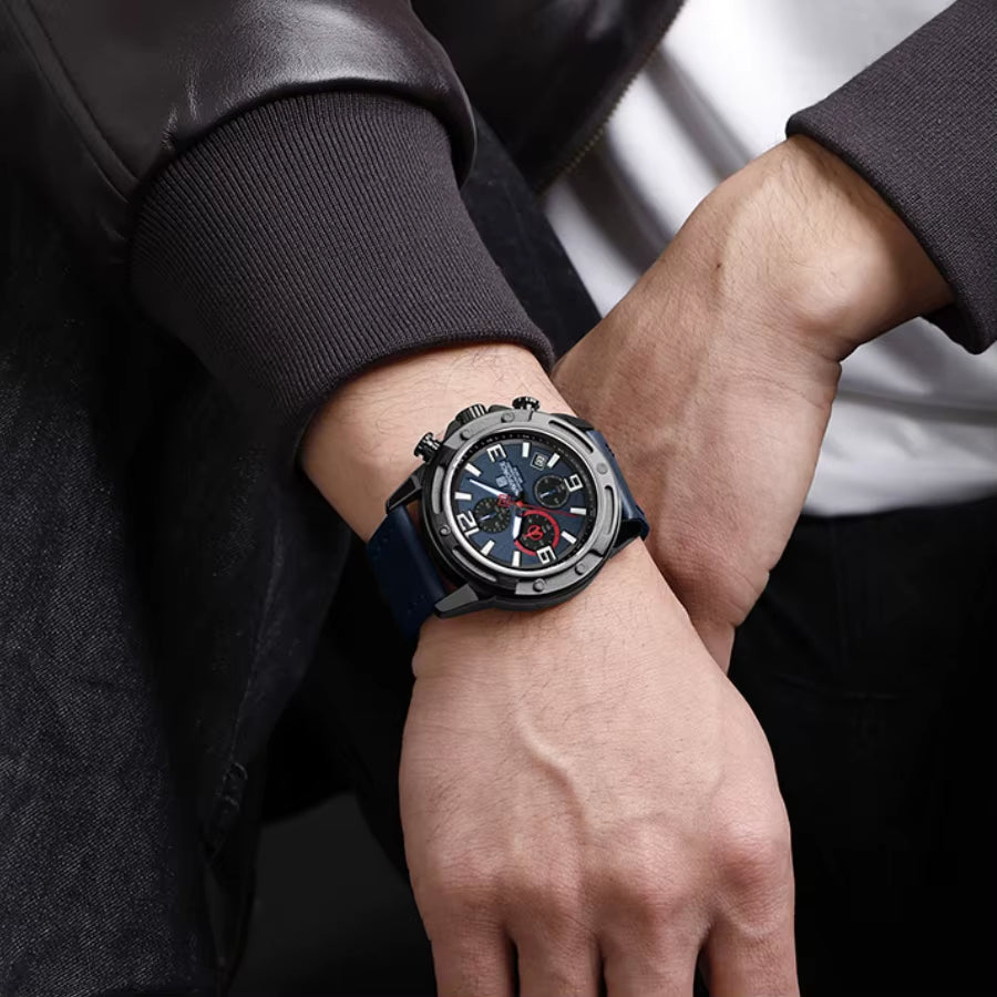 Man Watch Business Leather Strap Watch Display Multi Functional Waterproof Quartz Timing Night Light Boy Wrist Watch